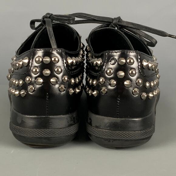 PRADA Size 7.5 Black Leather Studded Lace Up Laces - Picture 3 of 8